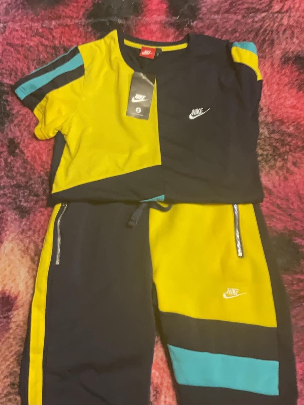 Nike Kids Yellow, Black & Teal Colorblock Short Set